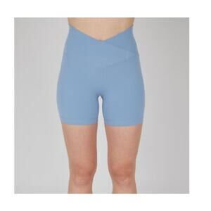 Womens Yogalicious Ribbed Crossover 7” Shorts Blue Size M EUC!